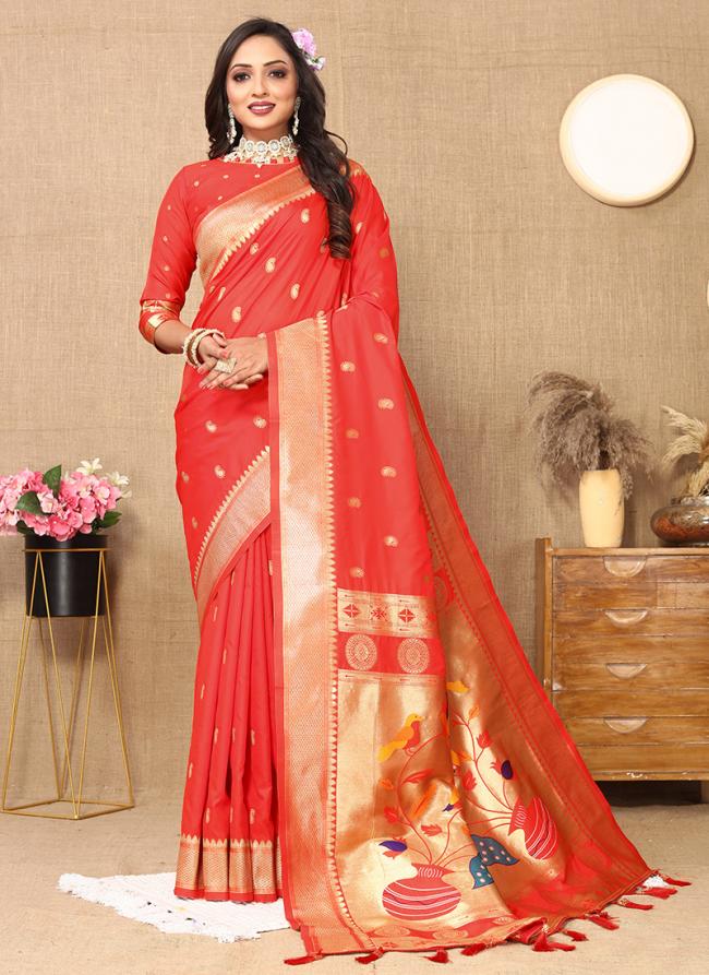 Soft Silk Red Traditional Wear Weaving Saree